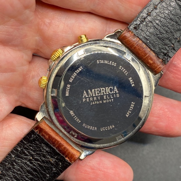 PERRY ELLIS America APE-1382 Watch Moon Phase Mixed Metals Leather Band - Picture 7 of 11